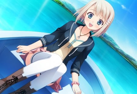 Anime - anime, water, lake, boat