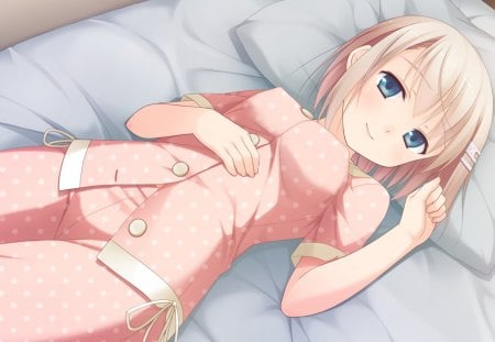 Anime - anime, bed, pajamas, short hair