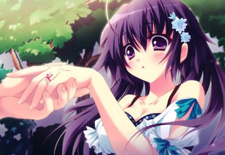 onomiya yutsuki - ring, anime, trees, long hair