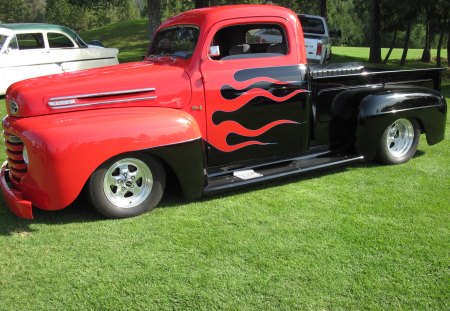 1947 Canadian Ford Mercury M-Series truck - red, black, grass, ford, photography, truck, trees, mercury, green