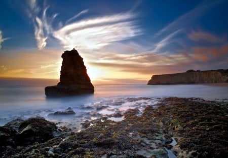 Seascape - beauty, beach, sky, ocean waves, peaceful, sunset, rocks, view, clouds, ocean, seascape, lovely, waves, nature, beautiful, splendor, sea, sunrise