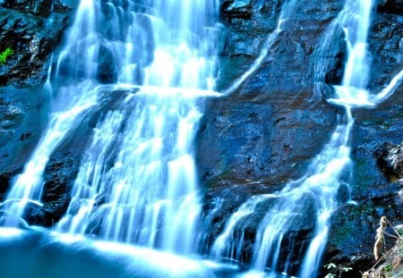 Misty Blue Cascades - rocks, river, waterfall, mist, cascades, blue