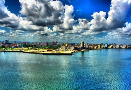 BEAUTIFUL CITY - distant, clouds, view, city, ocean