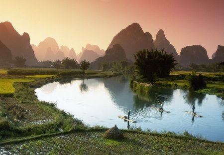 Fishing Rivers - nature, china, fishing, river, scenery