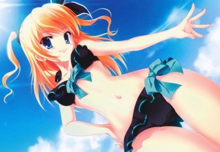 Swimsuit - cute, anime, swimsuit, sky