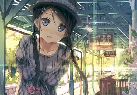 Fine Train Station - nice, pretty, girl, blue, pigtails, cute