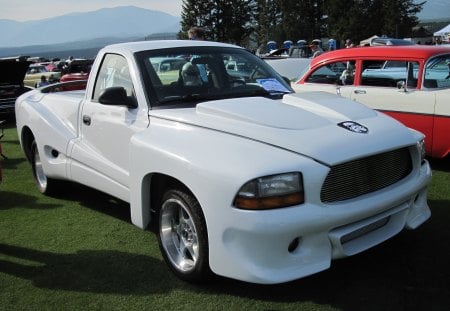 2002 Dodge Truck  - headlights, black, dodge, tires, grass, white, nickel, truck, trees, green