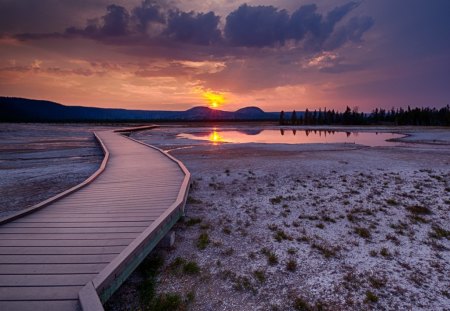 Yellow Stone Sunset - grand prismatic, nature, purple, landscape, sunset, spring