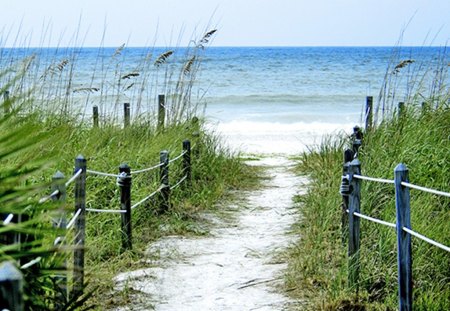 Beach Pathway - path, ocean, beach, sky