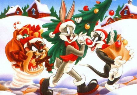 A Looney Christmas - christmas, bugs bunny, cartoon, tree