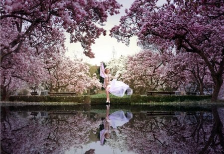 Spring paradise - lake, paradise, srping, reflect, flower