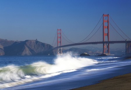 Golden Gate - beach, ocean, bridge, waves