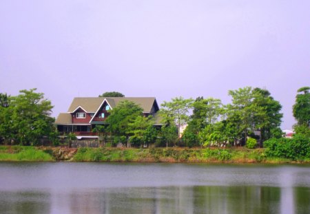 lake view - lake view, house, tree, tranquil