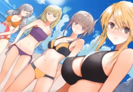 Anime - anime, swimsuit, blue, beach, sky