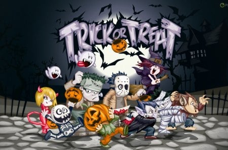 TRICKS OR TREATS - customes, halloween, treats, tricks