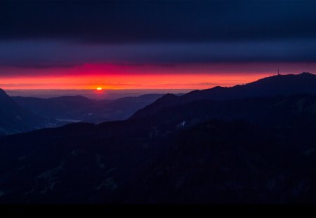 Amazing Mountain Sunset - hills, sky, sunset, mountain