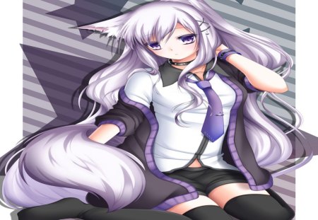 Fox Anime Girl With White Hair