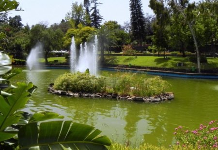 CENTRAL FOUNTAIN - portugal, botanic gardens, trees, ponds, parks, plants, fountains