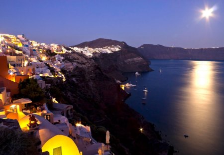 Oia moonlight - oia, santorini, night, moonlight, greece