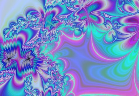 Flower Collision - fractal, turquoise, abstract, pink, blue, flowers, flower