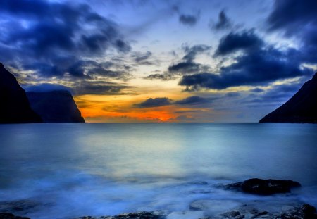 SUNSET CLOUDS - calm, ocean, sunset, faroe islands