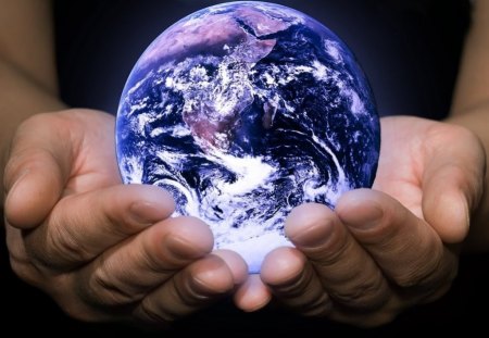 IT'S A SMALL WORLD - globe, planets, hands, people, world, universe, earth