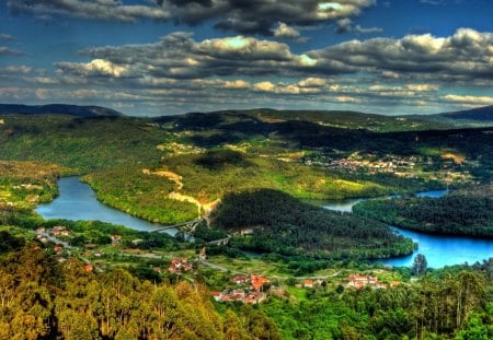 shadows on a beautiful river valley - villages, clouds, river, valley, shadows