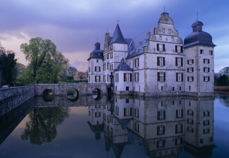 wonderful castle - trees, reflection, castle, bridge, pond