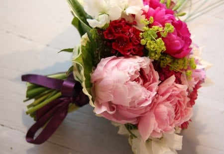 The Flower Magician♥ - fashion, entertainment, purple, ribbon, hot pink, violet, forever, special, wedding, lovely, love, sweet, bouquet, peonies, satin, tender, floral