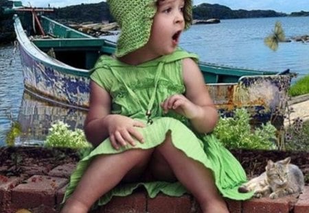 Mom come that my sleep - hat, boat, dress, cute, sea, child