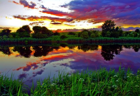 RIVER SUNSET - nature, sunset, landscape, river