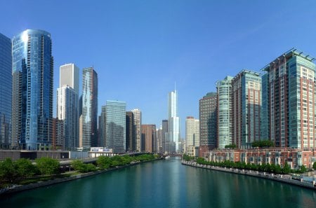 Chicago River - sky, skyscrapers, nature, chicago, blue, beautiful, architecture, rivers, usa