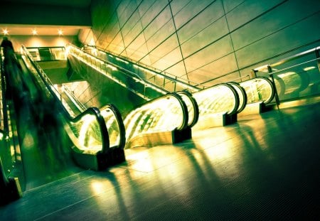 Escalators - abstract, photography, beautiful, escalators, lights