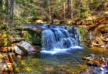 Autumn Waterfall - autumn, water, leaf, waterfall, rocks, nature, running water, fall, forest, beautiful, leaves, stones