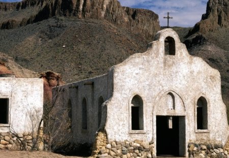 mission in big bend ranch texas - desert, mission, mountain, church