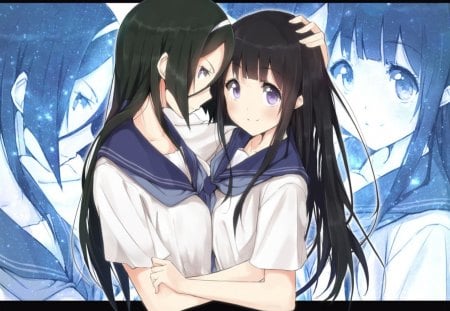 Hyouka - hyouka, friends, irisu fuyumi, chitanda eru, long hair