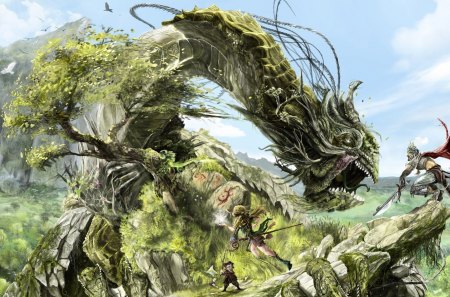 wild - monster, battle, fantasy, green, artwork, warriors, wild