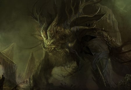 beast - fantasy, artwork, creatures, art, beast, horns