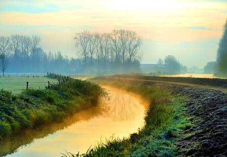 RIVER FOG - river, morning, nature, fog