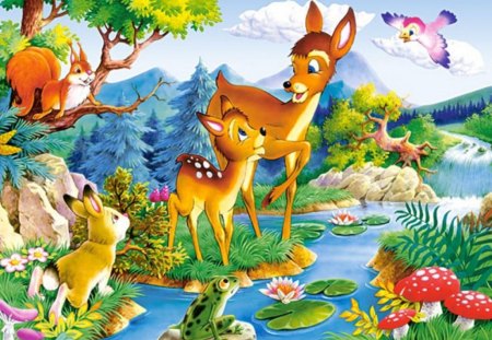 Bambi And Friends - cute, paradise, colourful, happy