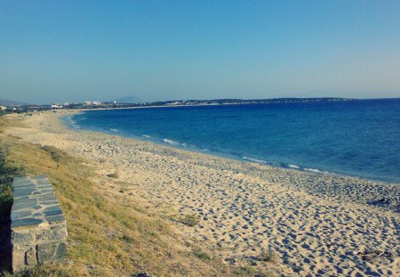 deserted beach on naxos greece - sea, deserted, beach, wall