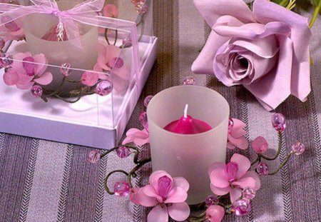 Pink Pleasures - flowers, rose, pink, candles