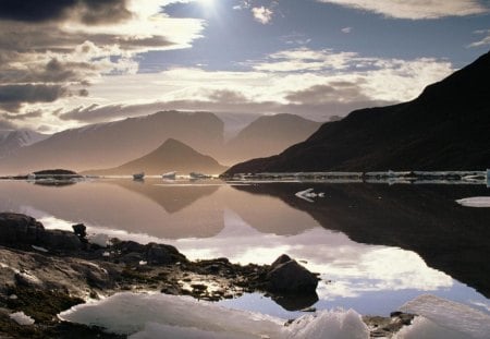 fiord at ellesmere island canada - island, clouds, fiord, mountains