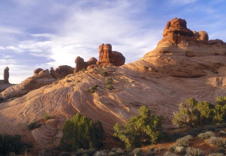 sandstone formation at sunset arches utah