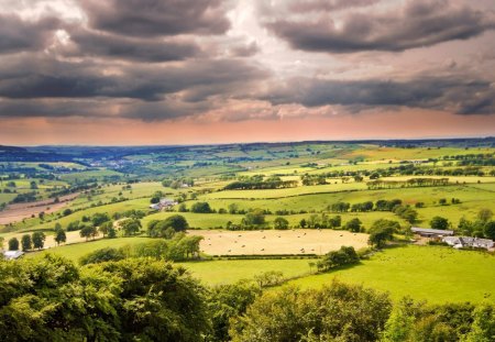 valley panorama - fields, panorama, clouds, valley