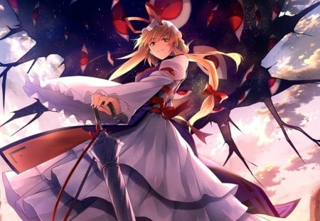 Yukari Yakumo - skirt, female, girl, yukari, long hair, touhou, yukari yakumo, games, umbrella, anime, video games, dress, yakumo yukari