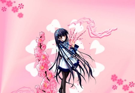 Anime Girl 2 - anime, flowers, girl, pink