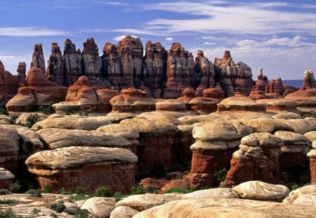 Nature Carving - carving, stone, nature, blue, rock, forces of nature, rust, sky