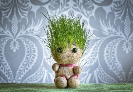 Grass head doll - art, doll, grass head, creative, grass