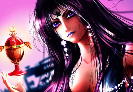 Lilith - moon, anime, girl, eyes, gitana, lilith, pink, black, manga, fantasy, woman, gipsy, princess, sexy